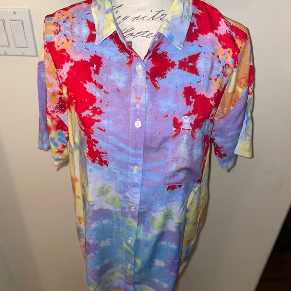 Forever 21 Tie Dye short sleeve button up Men’s Shirt Top Colorful - Picture 5 of 7